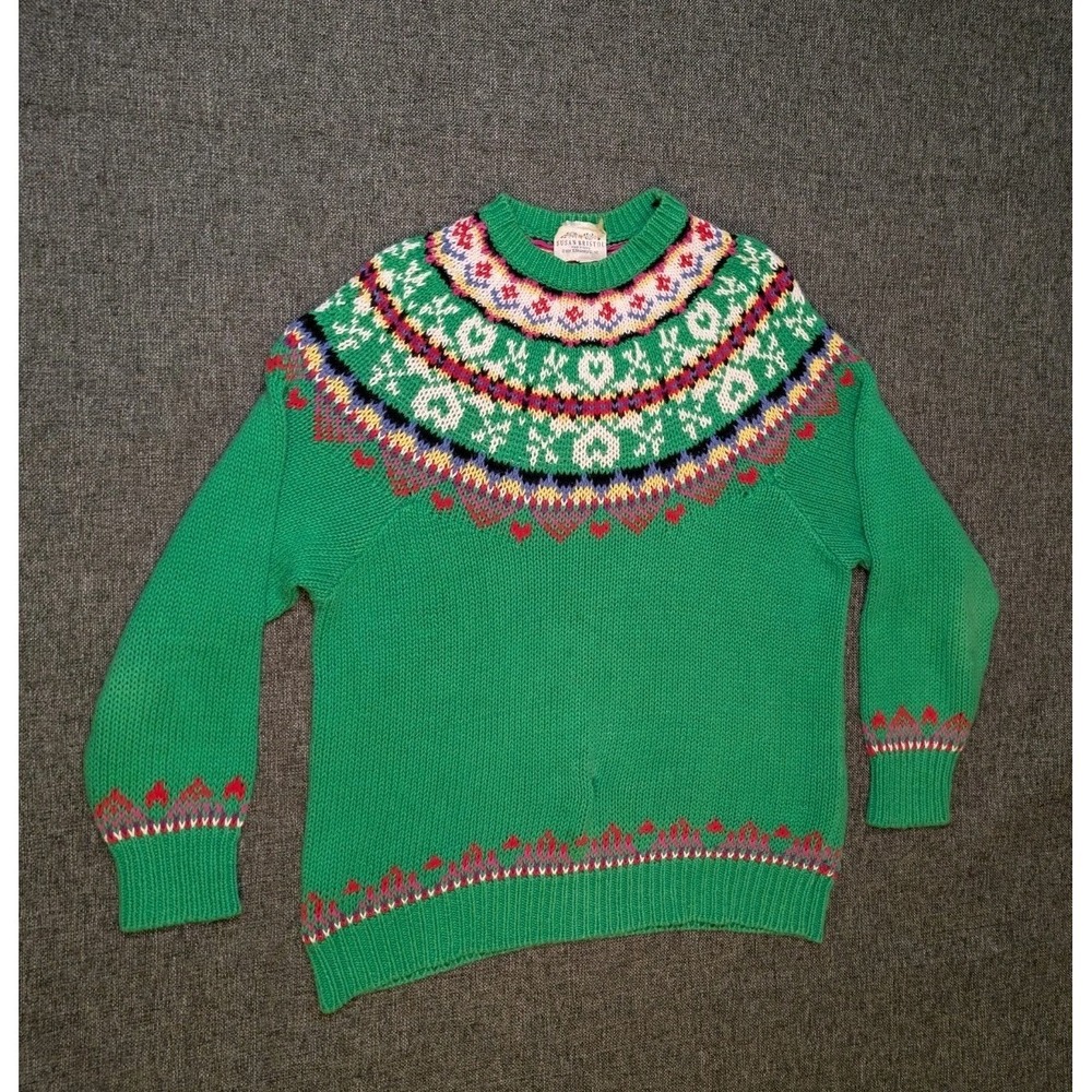 Vintage Susan Bristol Sweater Medium Green Festive Bohemian Knit Sweatshirt